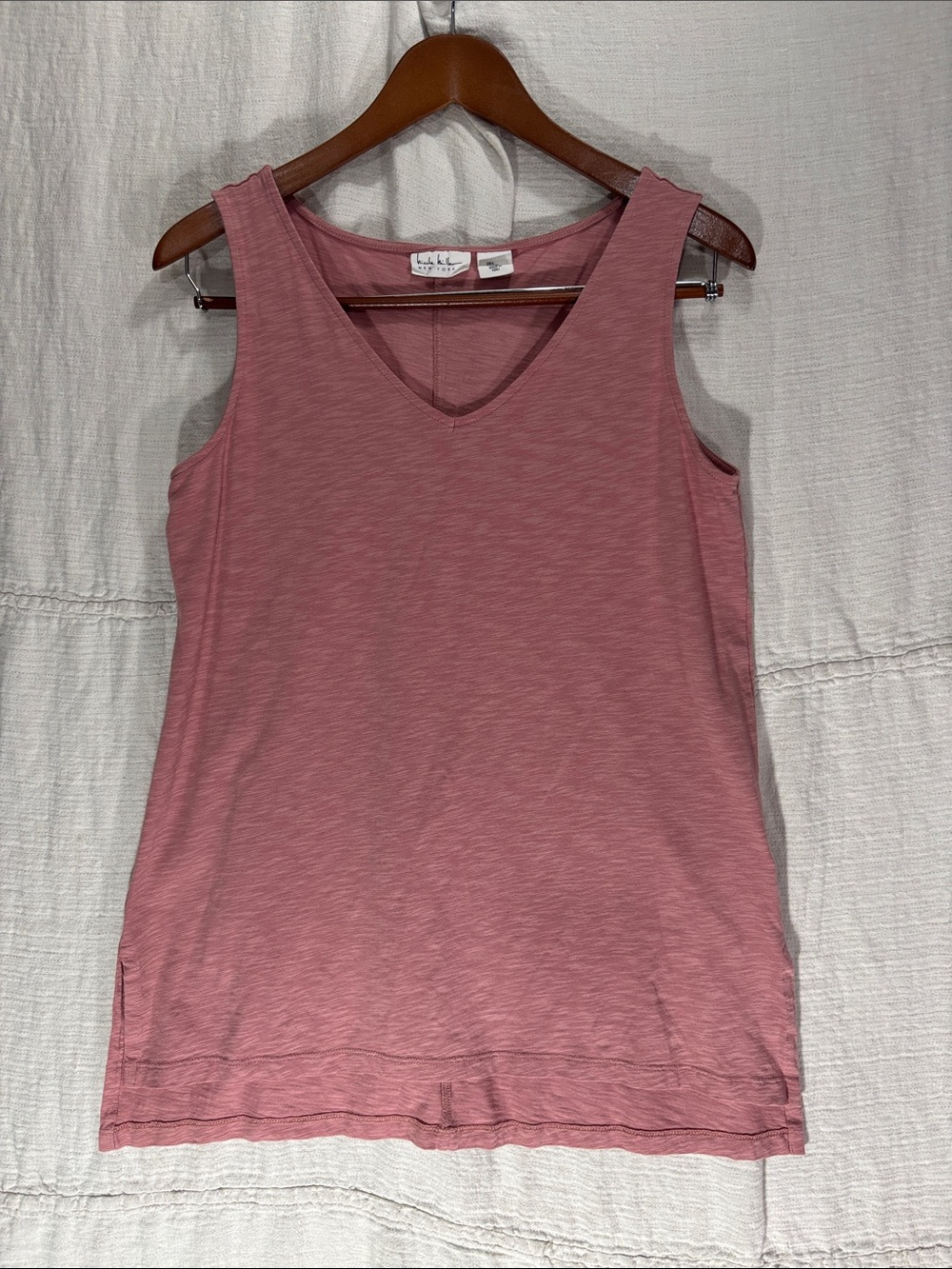 Nicole Miller New York Mauve V-Neck Tank Top Slub Knot Size Large Minimalist